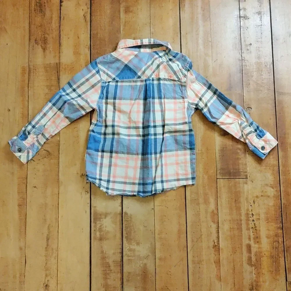 Oshkosh Shirt 3T Plaid Button Down Pink Blue Cotton Easter Spring